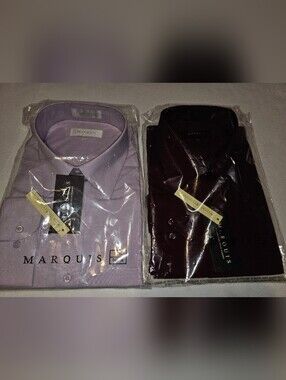 2 NEW Marquis Shirt Mens Long Sleeve 18 1/2   Burgandy & Purple